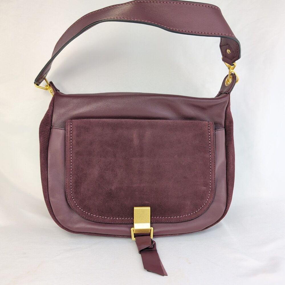 Vera Bradley Carson Shoulder Bag Leather Suede Burgundy Wine Crossbody Handbag